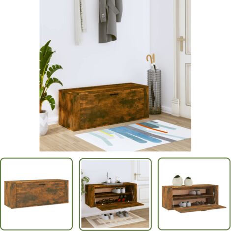 The Living Store Armoire à chaussures murale Chêne fumé 100x35x38 cm - Armoire À Chaussures - Étagère Chaussure - Rangement Chaussures - Meubles Entrée - Stockage Chaussures