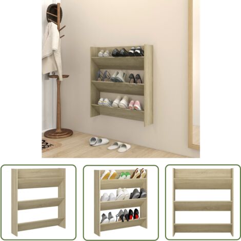The Living Store Armoire à chaussures murale chêne Sonoma bois d'ingénierie - Armoire À Chaussures Murale - Rangement Chaussures - Meuble Entrée - Organiseur Chaussures - Placard Chaussures