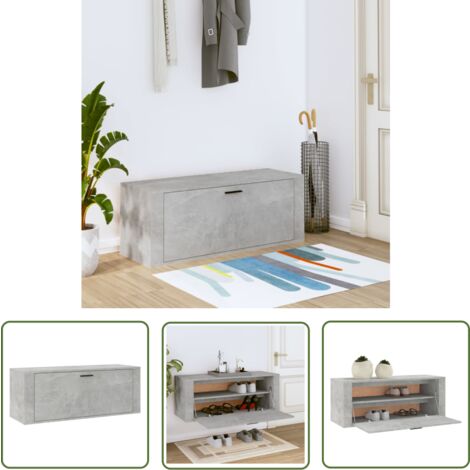 The Living Store Armoire à chaussures murale Gris béton 100x35x38 cm - Armoire À Chaussures - Étagère Chaussure - Rangement Chaussures - Meubles Entrée - Stockage Chaussures