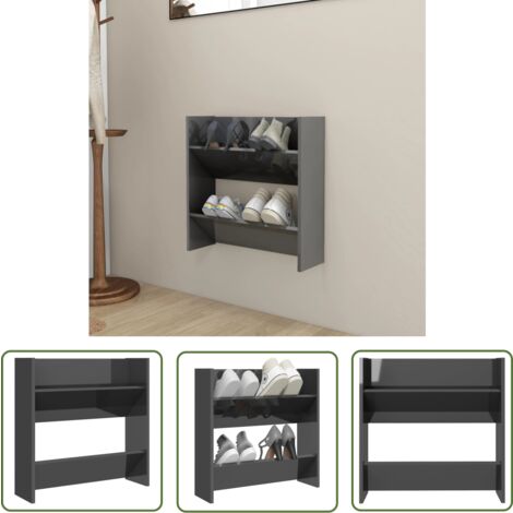 The Living Store Armoire à chaussures murale gris brillant bois d’ingénierie - Armoire À Chaussures Murale - Rangement Chaussures - Meuble Chaussure - Organiseur Chaussures - Placard Chaussures