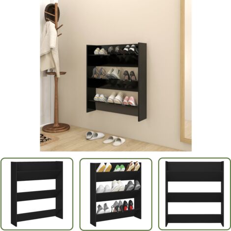 The Living Store Armoire à chaussures murale noir 80x18x90 cm bois d'ingénierie - Armoire À Chaussures Murale - Rangement Chaussures - Meuble Chaussure - Organiseur Chaussures - Placard Chaussures