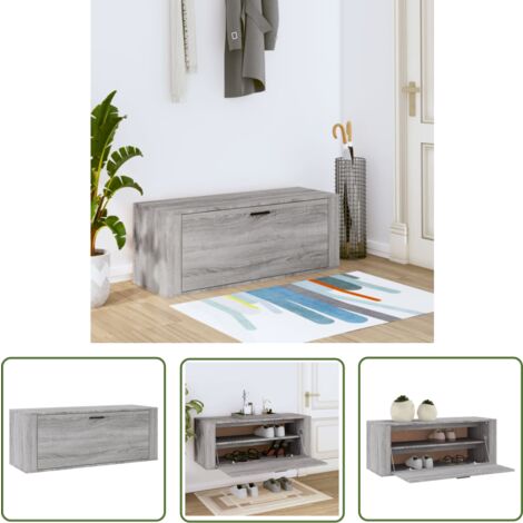 The Living Store Armoire à chaussures murale Sonoma gris 100x35x38 cm - Armoire À Chaussures Murale - Rangement Chaussures - Étagère Chaussure - Organisateur Chaussures - Meubles Entrée