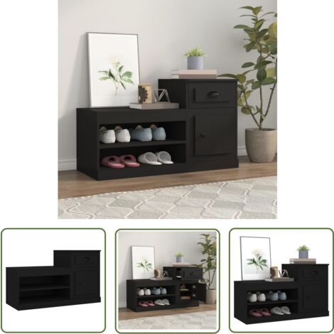 The Living Store Armoire à chaussures noir 100x42x60 cm bois d'ingénierie - Armoire À Chaussures - Meuble Rangement Chaussures - Rangement Chaussures - Étagère Chaussure - Placard Chaussures