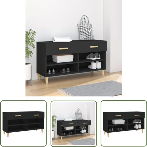 The Living Store Armoire à chaussures Noir 102x35x55 cm Bois d'ingénierie - Armoire À Chaussures - Meuble Rangement Chaussures - Rangement Chaussures - Étagère Chaussure - Placard Chaussures