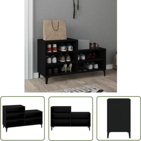 The Living Store Armoire à chaussures Noir 102x36x60 cm Bois d'ingénierie - Armoire À Chaussures - Meuble Chaussure - Rangement Chaussures - Rangement Compact - Rangement Intérieur