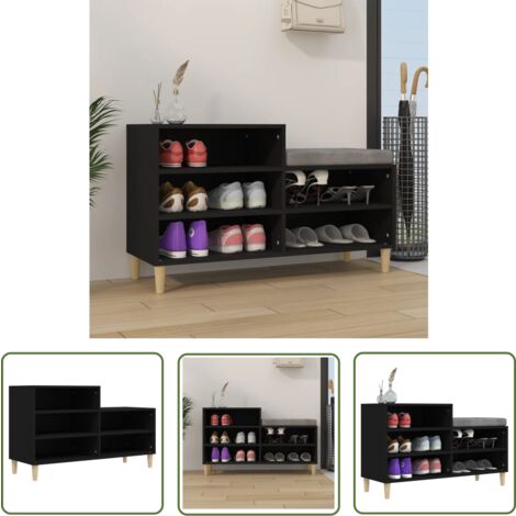 The Living Store Armoire à chaussures Noir 102x36x60 cm Bois d'ingénierie - Meuble Chaussure - Rangements Chaussures - Étagère Chaussures - Armoire À Chaussures - Rangement Maison