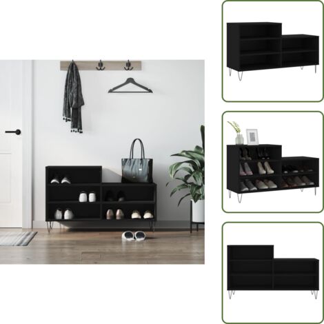 The Living Store Armoire à chaussures Noir 102x36x60 cm Bois d'ingénierie - Meuble Chaussure - Rangements Chaussures - Étagère Chaussures - Armoire À Chaussures - Rangement Maison