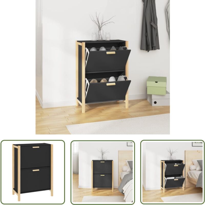 Armoire à chaussures Noir 57,5x33x80 cm Bois d'ingénierie - Armoire à Chaussures - Rangements Chaussures - Meuble Chaussure - Placard Chaussures