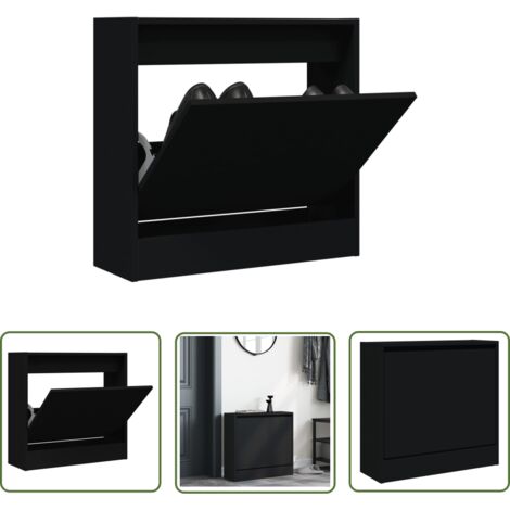 The Living Store Armoire à chaussures noir 60x21x57 cm bois d'ingénierie - Armoire À Chaussures - Meuble Chaussure - Rangement Chaussures - Étagère Chaussures - Rangement Intérieur