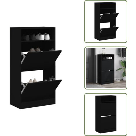 The Living Store Armoire à chaussures noir 60x34x116 cm bois d'ingénierie - Meuble Chaussure - Rangements Chaussures - Armoire À Chaussures - Meuble Entrée - Rangement Intérieur