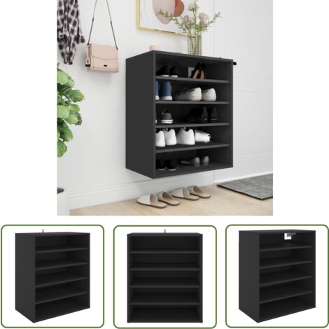 The Living Store Armoire à chaussures Noir 60x35x70 cm Bois d’ingénierie - Meuble À Chaussures - Rangement Chaussures - Armoire À Chaussures - Organiseur Chaussures - Étagère Chaussures