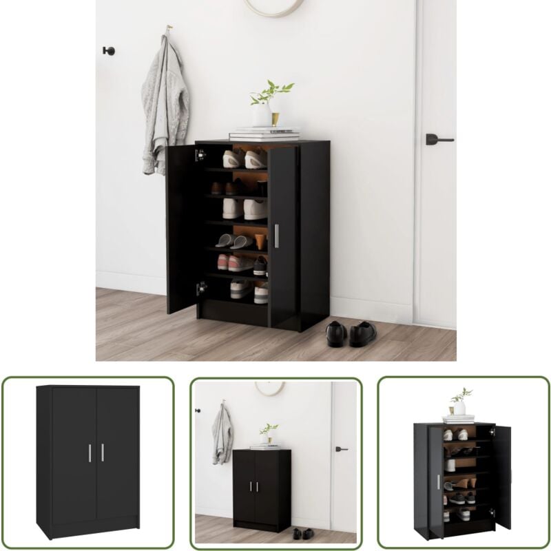 The Living Store - Armoire à chaussures Noir 60x35x92 cm Bois d'ingénierie - Armoire à Chaussures - Rangement Chaussures - Meuble Chaussure