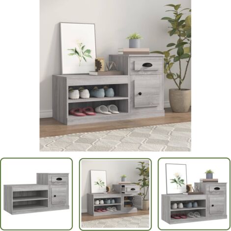 The Living Store Armoire à chaussures sonoma gris 100x42x60 cm bois d'ingénierie - Armoire À Chaussures - Meuble Rangement Chaussures - Rangement Chaussures - Étagère Chaussure - Placard Chaussures