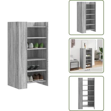 The Living Store Armoire à chaussures sonoma gris 52x37,5x100 cm - Armoire À Chaussures - Meuble Chaussure - Rangement Chaussures - Étagère Chaussures - Rangement Intérieur