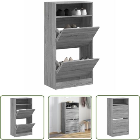 The Living Store Armoire à chaussures Sonoma gris 60x34x116 cm Bois d'ingénierie - Armoire À Chaussures - Meuble Chaussure - Rangement Chaussures - Étagère Chaussures - Rangement Intérieur