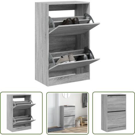 The Living Store Armoire à chaussures sonoma gris 60x34x96,5cm bois d'ingénierie - Meuble Chaussure - Rangements Chaussures - Armoire À Chaussures - Meuble Entrée - Rangement Intérieur