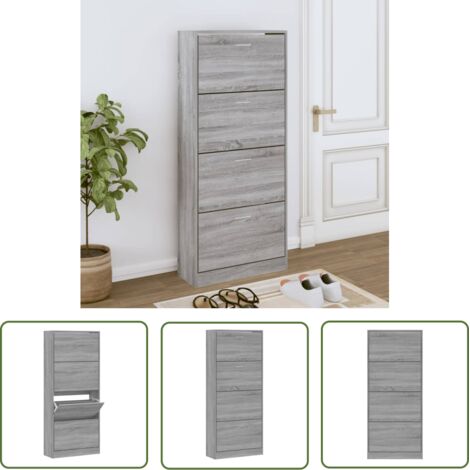 The Living Store Armoire à chaussures Sonoma gris 63x24x147 cm Bois d'ingénierie - Meuble Rangement Chaussures - Armoire Chaussure - Rangements Intérieur - Rangement Entrée - Placard Chaussures