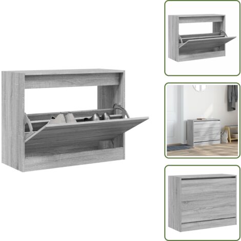 The Living Store Armoire à chaussures sonoma gris 80x34x63 cm bois d'ingénierie - Meuble Chaussure - Rangemen Chaussures - Armoire Chaussure - Meuble Entrée - Rangement Petit Espace