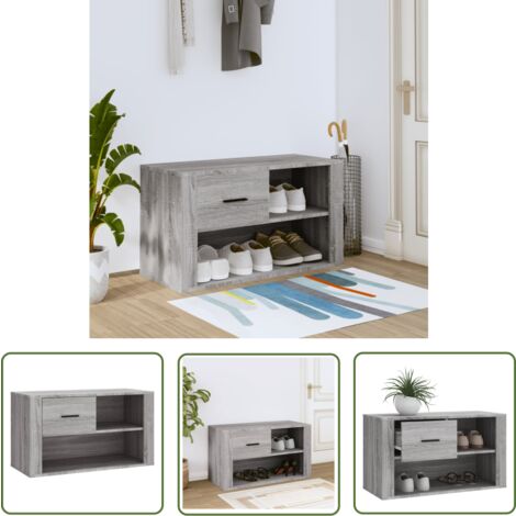 The Living Store Armoire à chaussures Sonoma gris 80x35x45 cm Bois d'ingénierie - Armoire À Chaussures - Meuble Chaussure - Rangement Chaussures - Étagère Chaussures - Meuble Entrée