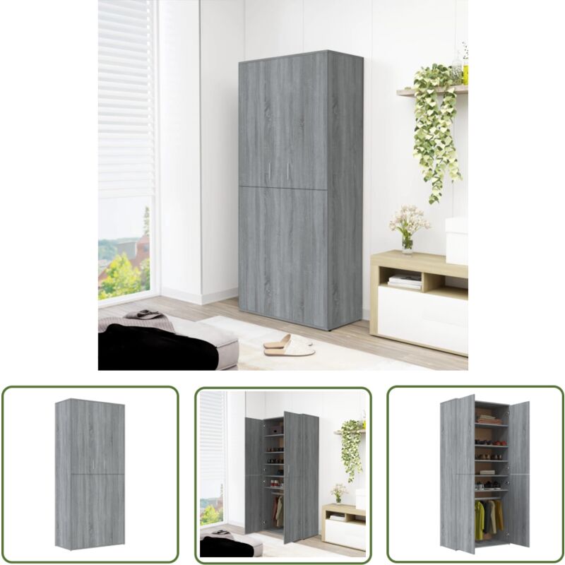 Armoire à chaussures sonoma gris 80x39x178 cm bois d'ingénierie - Meuble Chaussure - Armoire Chaussure - Range Chaussures - Placard Chaussure