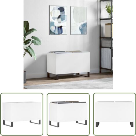 The Living Store Armoire à disques blanc 74,5x38x48 cm bois d'ingénierie - Meuble À Disques - Armoire À Vinyle - Rangement Musique - Étagère Disque - Support Tourne-disque