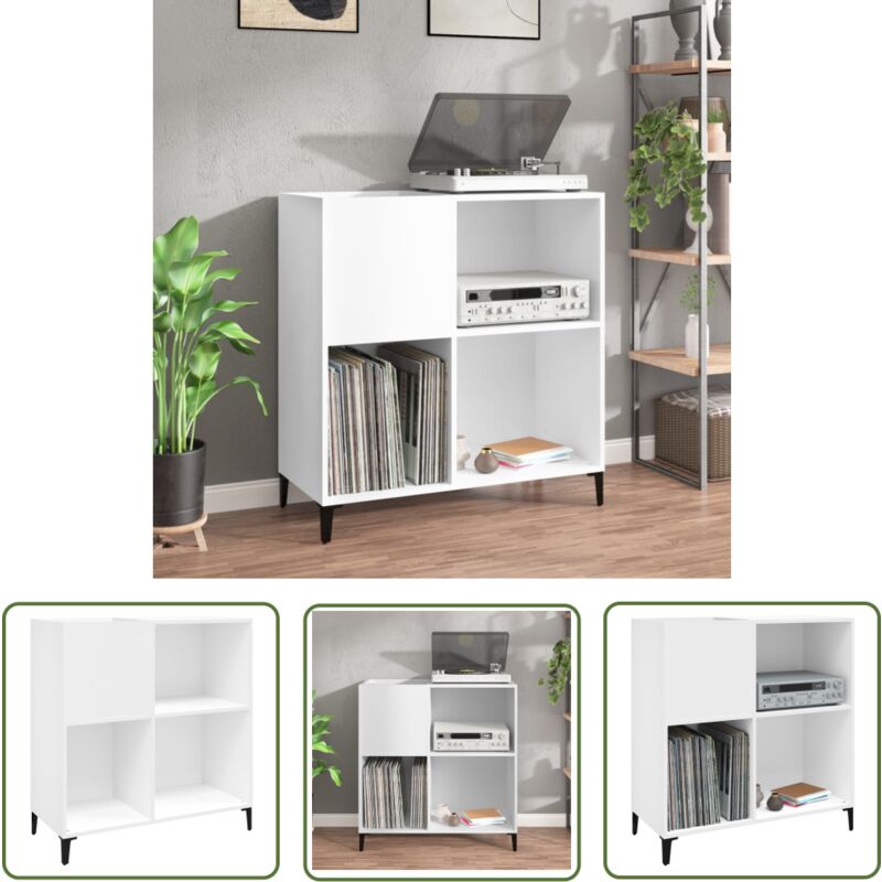 The Living Store - Armoire à disques blanc 84,5x38x89 cm bois d'ingénierie - Meuble à Disques - Armoire à Vinyle - Rangement Disque Vinyle - Étagère