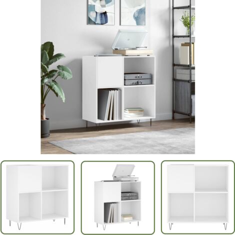 The Living Store Armoire à disques blanc 84,5x38x89 cm bois d'ingénierie - Meuble À Disques - Armoire À Disques - Rangement Vinyle - Stockage Musique - Étagère Disque