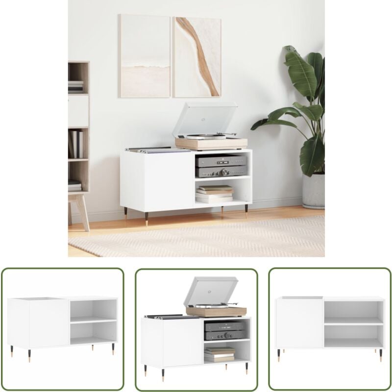 The Living Store - Armoire à disques blanc 85x38x48 cm bois d'ingénierie - Meuble à Disques - Armoire à Vinyle - Rangement Disque Vinyle - Étagère
