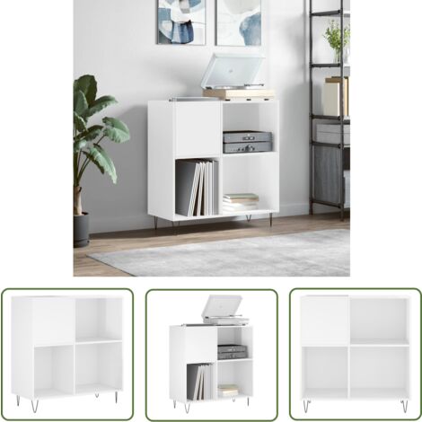 The Living Store Armoire à disques blanc brillant 84,5x38x89cm bois d'ingénierie - Meuble À Disques - Armoire À Vinyle - Rangement Disque Vinyle - Étagère Musique - Support Tournivelle