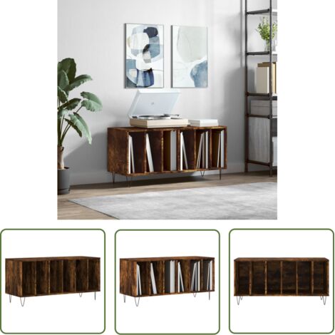 The Living Store Armoire à disques chêne fumé 100x38x48 cm bois d'ingénierie - Meuble À Disques - Armoire À Vinyle - Rangement Musique - Étagère Disque - Support Tourne-disque