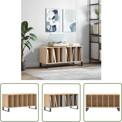 The Living Store Armoire à disques chêne sonoma 100x38x48 cm bois d'ingénierie - Meuble À Disques - Armoire À Vinyle - Rangement Disque Vinyle - Étagère Musique - Support Tourne-disque