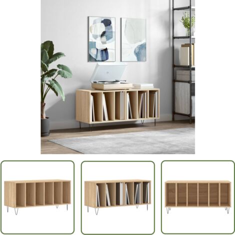 The Living Store Armoire à disques chêne sonoma 100x38x48 cm bois d'ingénierie - Meuble À Disques - Armoire À Vinyle - Rangement Disque Vinyle - Étagère Musique - Support Tournivelle
