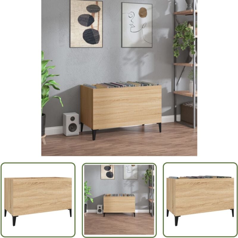 The Living Store - Armoire à disques chêne sonoma 74,5x38x48 cm bois d'ingénierie - Meuble à Disques - Armoire à Disques - Rangement Vinyl - Étagère