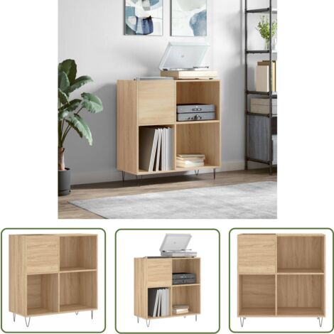 The Living Store Armoire à disques chêne sonoma 84,5x38x89 cm bois d'ingénierie - Meuble À Disques - Armoire À Vinyle - Rangement Disque Vinyle - Étagère Musique - Support Tourni Table