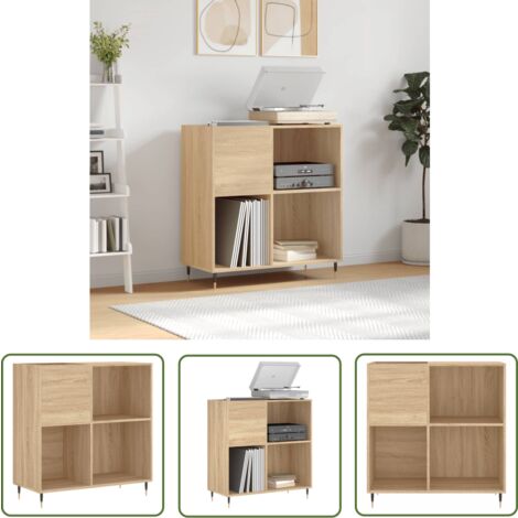 The Living Store Armoire à disques chêne sonoma 84,5x38x89 cm bois d'ingénierie - Meuble À Disques - Armoire À Vinyle - Rangement Disque Vinyle - Étagère Musique - Support Tourni Table