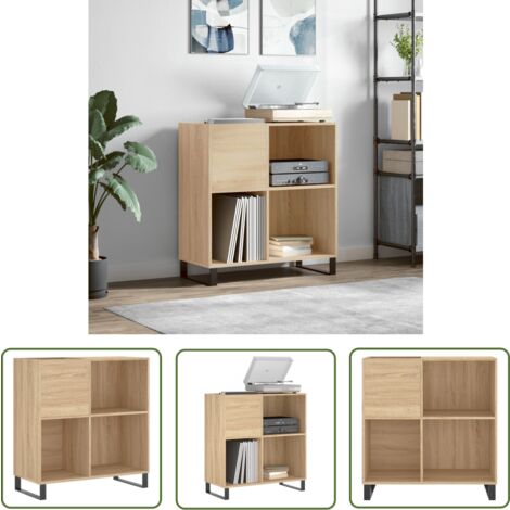 The Living Store Armoire à disques chêne sonoma 84,5x38x89 cm bois d'ingénierie - Meuble À Disques - Armoire À Vinyle - Rangement Disque Vinyle - Étagère Musique - Support Tourniquet