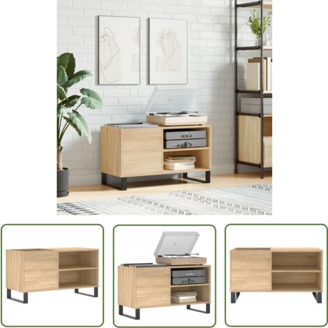 The Living Store Armoire à disques chêne sonoma 85x38x48 cm bois d'ingénierie - Meuble À Disques - Armoire À Vinyle - Rangement Disque Vinyle - Étagère Musique - Support Tourniquet