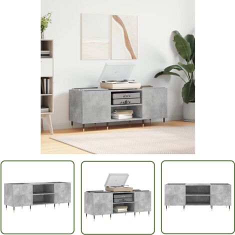 The Living Store Armoire à disques gris béton 121x38x48 cm bois d'ingénierie - Meuble À Disques - Armoire Vinyle - Rangement Disque - Étagère Musique - Support Tourni Table