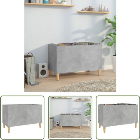 The Living Store Armoire à disques gris béton 74,5x38x48 cm bois d'ingénierie - Meuble À Disques - Armoire À Disques - Rangement Disque Vinyle - Étagère Musique - Support Vinyle