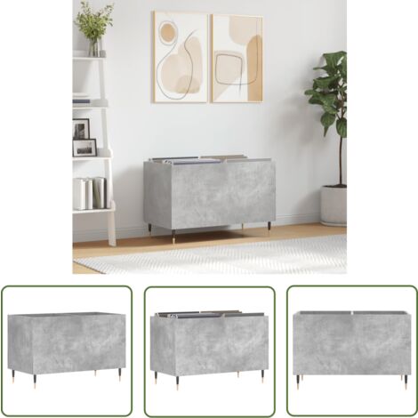 The Living Store Armoire à disques gris béton 74,5x38x48 cm bois d'ingénierie - Meuble À Disques - Armoire À Vinyle - Rangement Disque Vinyle - Étagère Musique - Support Lp