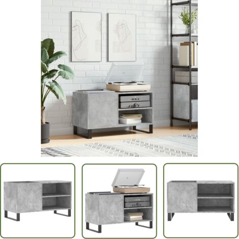 The Living Store Armoire à disques gris béton 85x38x48 cm bois d'ingénierie - Meuble À Disques - Armoire À Vinyle - Rangement Disque Vinyle - Étagère Musique - Support Tourni Table