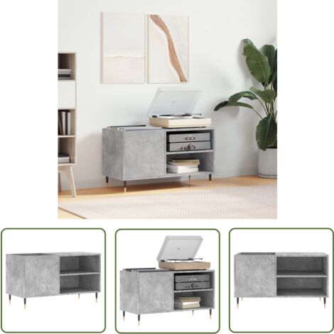 The Living Store Armoire à disques gris béton 85x38x48 cm bois d'ingénierie - Meuble À Disques - Armoire À Vinyle - Rangement Musique - Étagère Disque - Support Tourne-disque