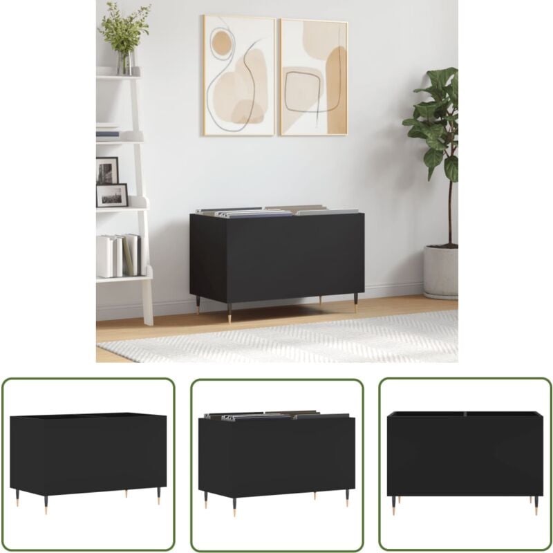 The Living Store - Armoire à disques noir 74,5x38x48 cm bois d'ingénierie - Meuble Vinyle - Armoire Disque - Rangement Musique - Étagère Vinyl