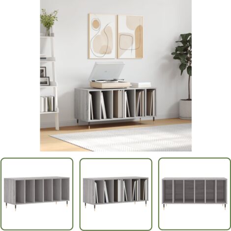 The Living Store Armoire à disques sonoma gris 100x38x48 cm bois d'ingénierie - Meuble À Disques - Armoire À Vinyle - Rangement Disque Vinyle - Étagère Musique - Support Tourne-disque
