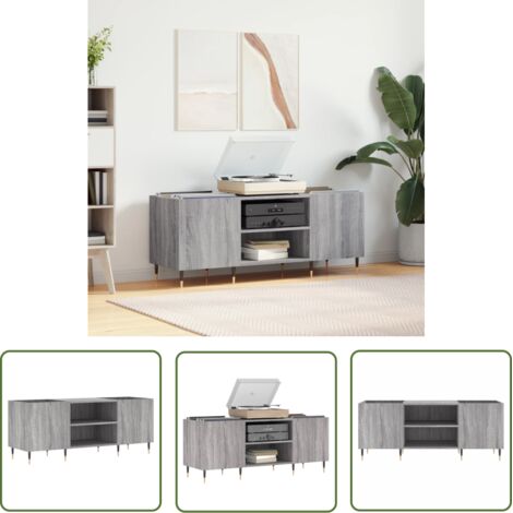 The Living Store Armoire à disques sonoma gris 121x38x48 cm bois d'ingénierie - Meuble À Disques - Armoire À Vinyle - Rangement Disque Vinyle - Étagère Musique - Support Tourne-disque