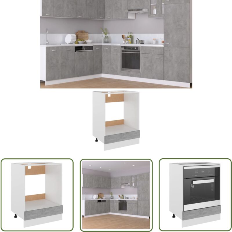 The Living Store - Armoire à four Gris béton 60x46x81,5 cm Bois d'ingénierie - Armoire à Four - Meuble De Cuisine - Rangement Cuisine - Placard