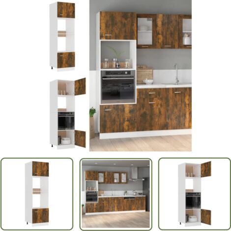 The Living Store Armoire à micro-ondes Chêne fumé 60x57x207 cm Bois d'ingénierie - Meuble De Cuisine - Armoire De Cuisine - Rangements Cuisine - Meuble Rangement - Cuisine Design