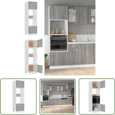 The Living Store Armoire à micro-ondes Sonoma gris 60x57x207 cm - Armoire À Micro-ondes - Meuble De Cuisine - Rangement Cuisine - Bois D'ingénierie - Armoire Grise