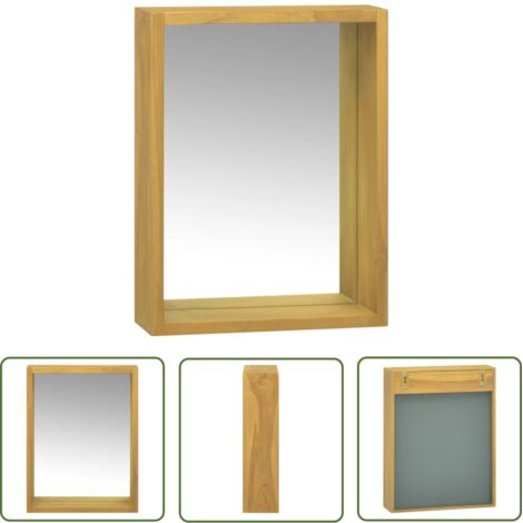 The Living Store Armoire à miroir 30x10x40 cm Bois de teck solide - Meuble Salle De Bain - Armoire Miroir - Armoire Murale - Commode - Rangement Salle De Bain