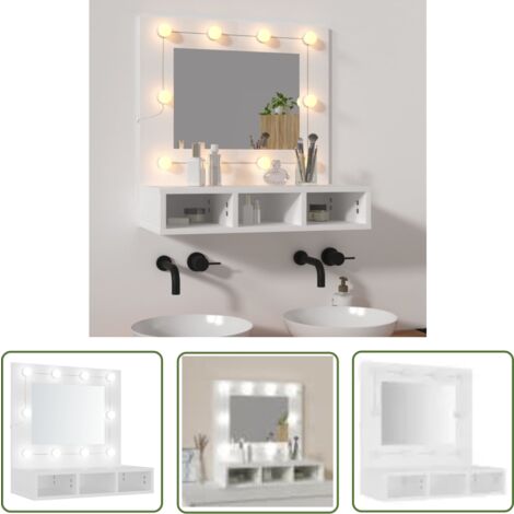 The Living Store Armoire à miroir avec LED blanc 60x31,5x62 cm - Meuble De Salle De Bain - Armoire À Miroir - Meuble Lavabo - Éclairage Led - Miroir Lumineux